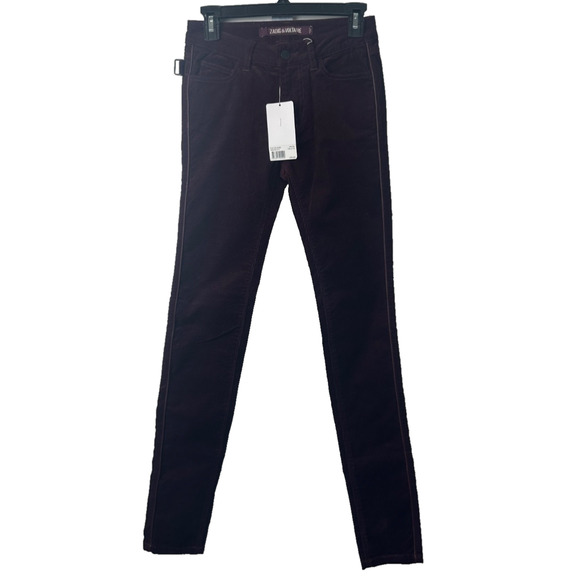 NEW ZADIG & VOLTAIRE Eva Velours skinny corduroy pants Prune Size 34 (XS) A38 - Picture 1 of 8